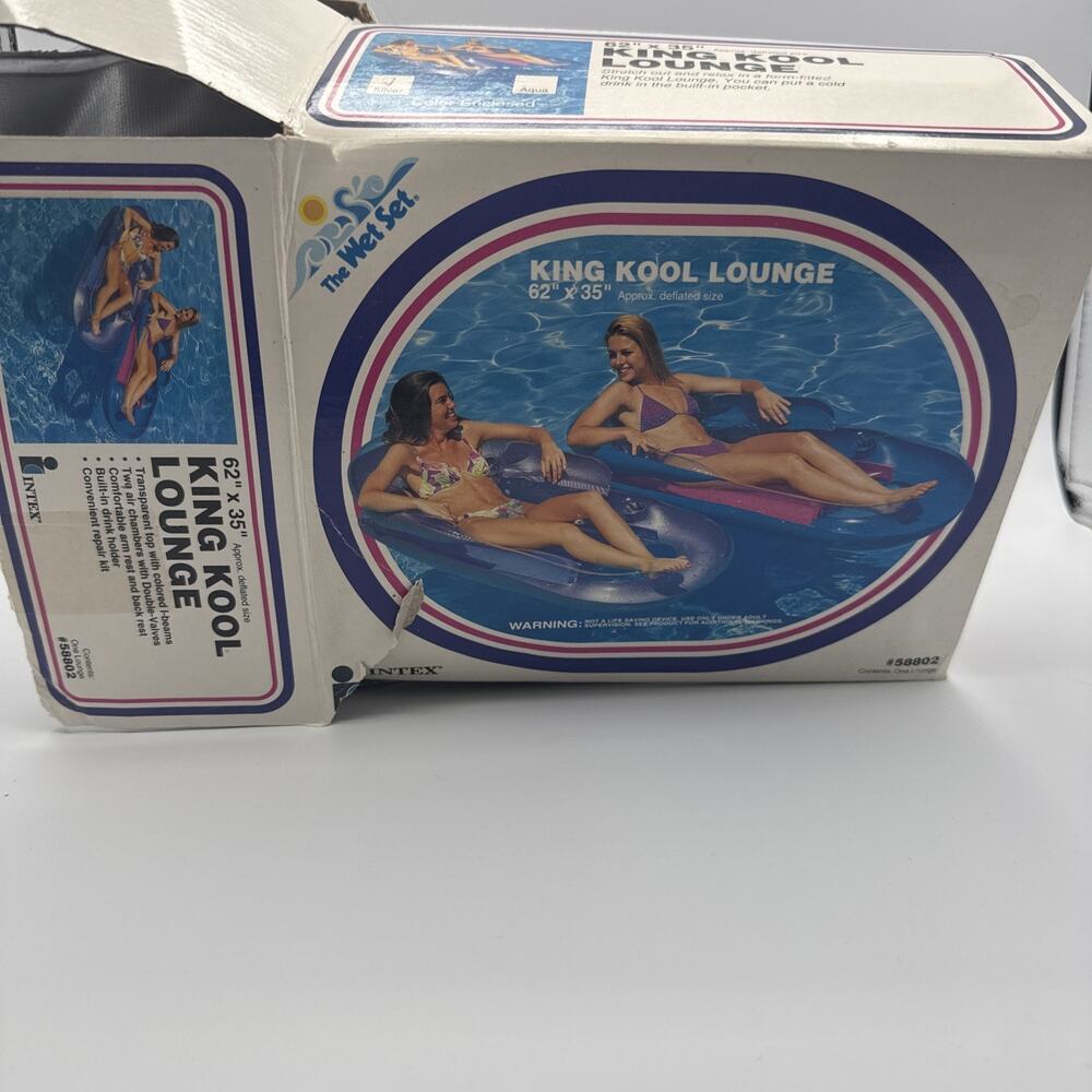 Rare Vtg Wet Set 62" x 35" KING KOOL LOUNGE Model #58802 Silver w Box Float Swim